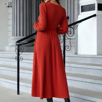Ribbed Round Neck Long Sleeve Dress