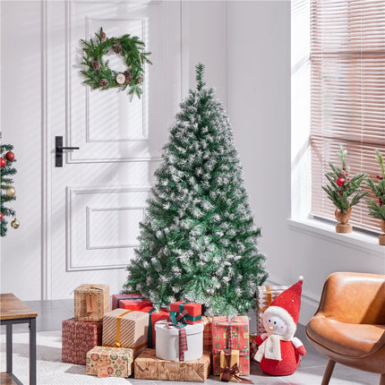Costoffs Artificial Christmas Tree Snow Dusted Christmas Tree Hinged Lifelike Spruce Holiday Decorative Tree with Foldable Stand and PVC Tips
