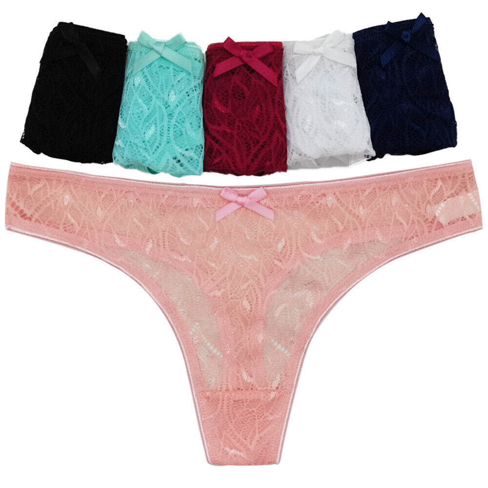 6 Pack Womens Sexy Lace Underwear Ladies Cotton Thongs G-String Knickers Briefs