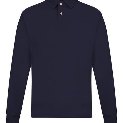 Mens Long Sleeve Polo Shirt Casual Top 2 Button Collared Pique Lightweight