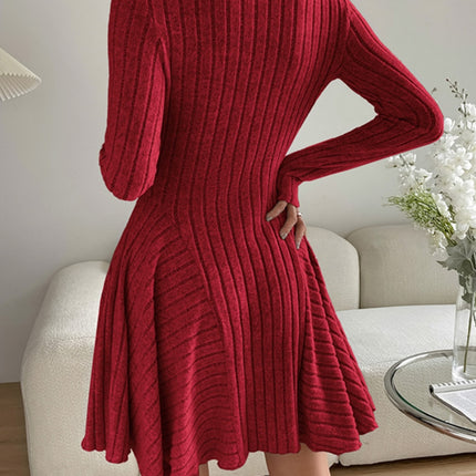 Ribbed Round Neck Long Sleeve Dress