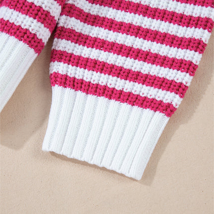 Striped Half Zip Mock Neck Long Sleeve Sweater