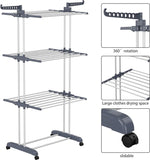 Airer Clothes Drying Rack,4-Tier Foldable Clothes Hanger Adjustable Large Stainless Steel Garment Laundry Racks for Indoor Outdoor
