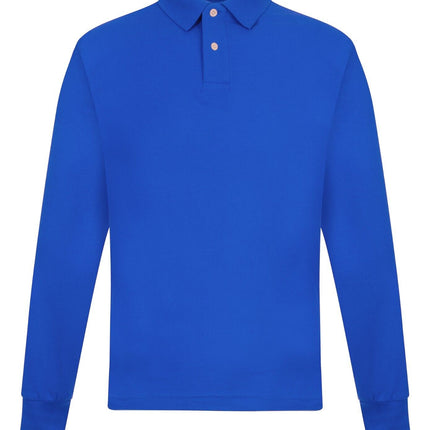 Mens Long Sleeve Polo Shirt Casual Top 2 Button Collared Pique Lightweight