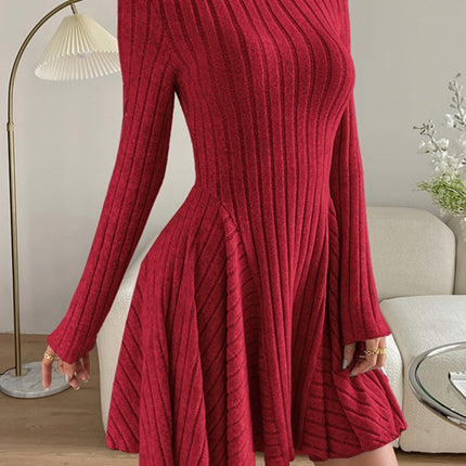Ribbed Round Neck Long Sleeve Dress