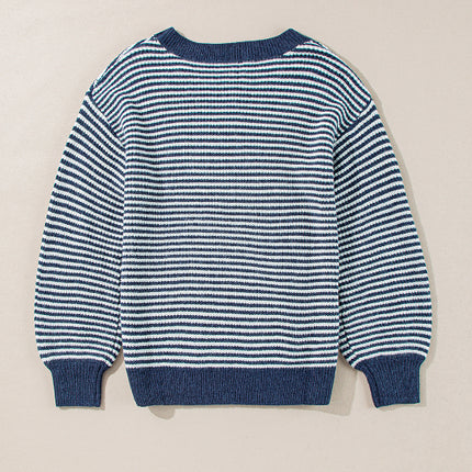 Striped Boat Neck Long Sleeve Sweater