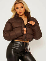 WOMENS LADIES QUILTED WINTER COAT THICK PUFFER PADDED CROP HOODED JACKET PARKA