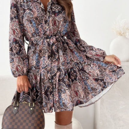 Ruffle Hem Floral Long Sleeve Dress