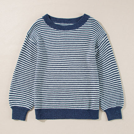 Striped Boat Neck Long Sleeve Sweater