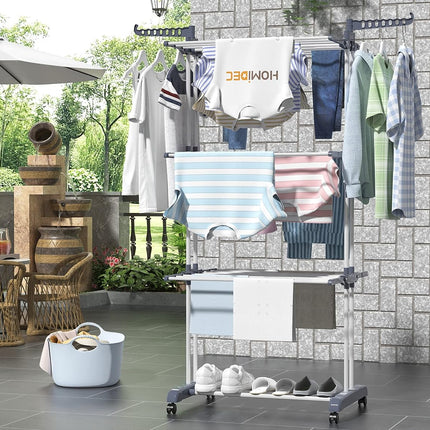 Airer Clothes Drying Rack,4-Tier Foldable Clothes Hanger Adjustable Large Stainless Steel Garment Laundry Racks for Indoor Outdoor