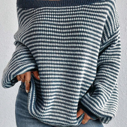Striped Boat Neck Long Sleeve Sweater