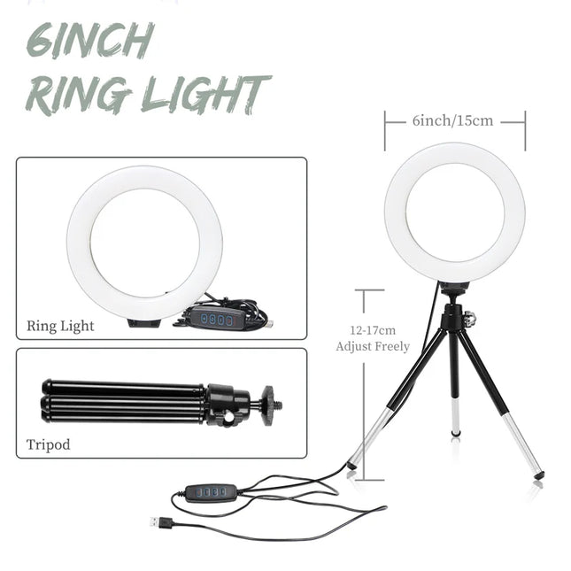 6 inch LED Photography Video Light Panel RGB Filters Lighting Photo Studio Lamp Kit For Shoot Live Streaming Ring Light Tripod