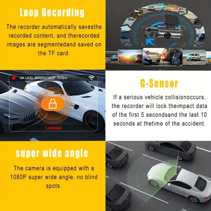 1080P Dash Cam Car Camera Video Recorder 150 Wide-Angle Support 128GB Max 24h Motion Detection Parking Mode Accident Recording