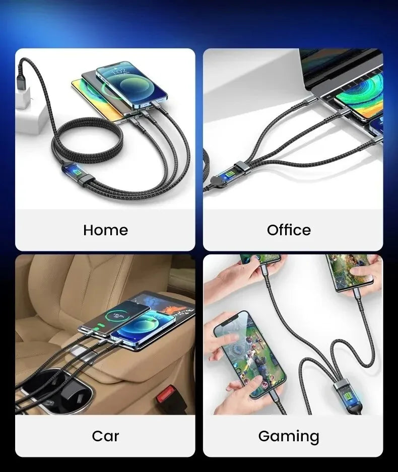 3 In 1 100w Transparent Fast Charging Cable Type C Usb Micro For Iphone Samsung Huawei Xiaomi Pilot Lamp Charger Usb C 6A