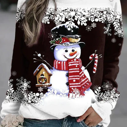 Women Christmas Sweatshirts Winter Snowman Snowflake Print Long Sleeve Y2k Hoodie Streetwear Pullovers Tops Comfortable Clothing