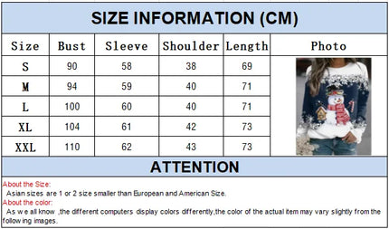 Women Christmas Sweatshirts Winter Snowman Snowflake Print Long Sleeve Y2k Hoodie Streetwear Pullovers Tops Comfortable Clothing