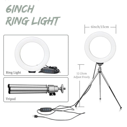 6 inch LED Photography Video Light Panel RGB Filters Lighting Photo Studio Lamp Kit For Shoot Live Streaming Ring Light Tripod