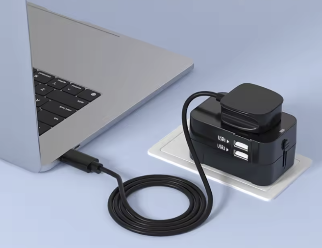 Universal Travel Adapter – Global Power Plug Converter with USB Ports, EU/US/UK/AU Socket Compatibility, Safety Cover & Locking System