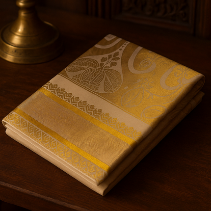 Traditional Kerala Kasavu Onam Saree with Golden Zari Border – Elegant Festive Wear S101
