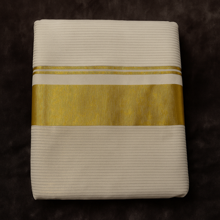 Kerala Kasavu Onam Saree with Broad Golden Zari Border – Traditional Handloom Cotton Silk Saree 6.25 Meters with Blouse Piece S129