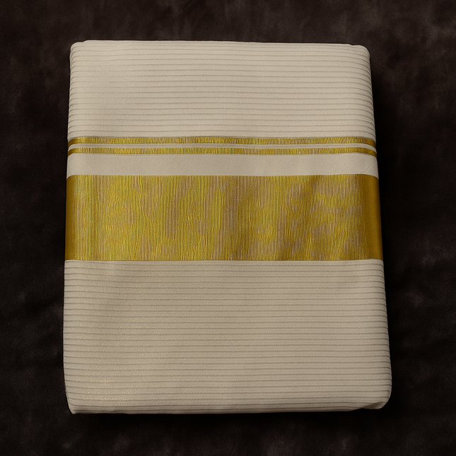 Kerala Kasavu Onam Saree with Broad Golden Zari Border – Traditional Handloom Cotton Silk Saree 6.25 Meters with Blouse Piece S129