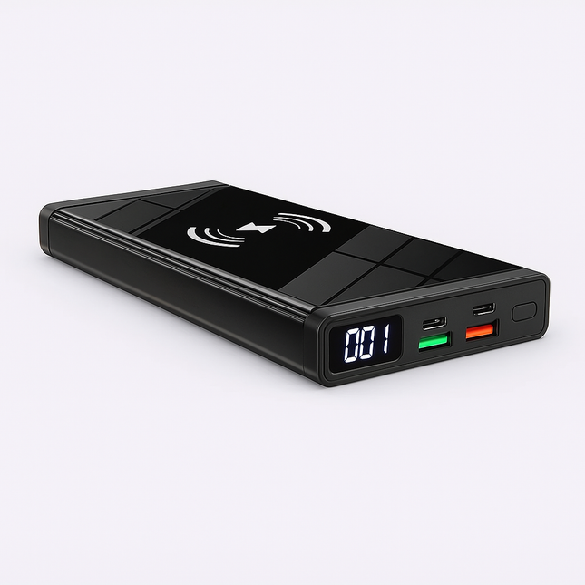 Wireless Power Bank 10000mAh | 20W PD + QC3.0 Fast Charging, 15W Wireless Charger with LED Display, 2 Inputs & 4 Outputs for iPhone, Samsung, Huawei, iPad, Headsets