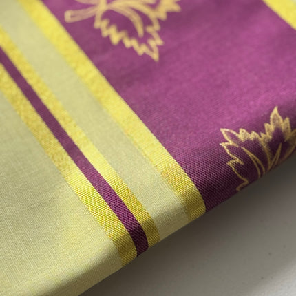 Kerala Kasavu Onam Saree with Maroon & Golden Leaf Motifs, Zari Border and Tassels – Handloom Cotton Silk Saree 6.25 Meters with Blouse Piece S138