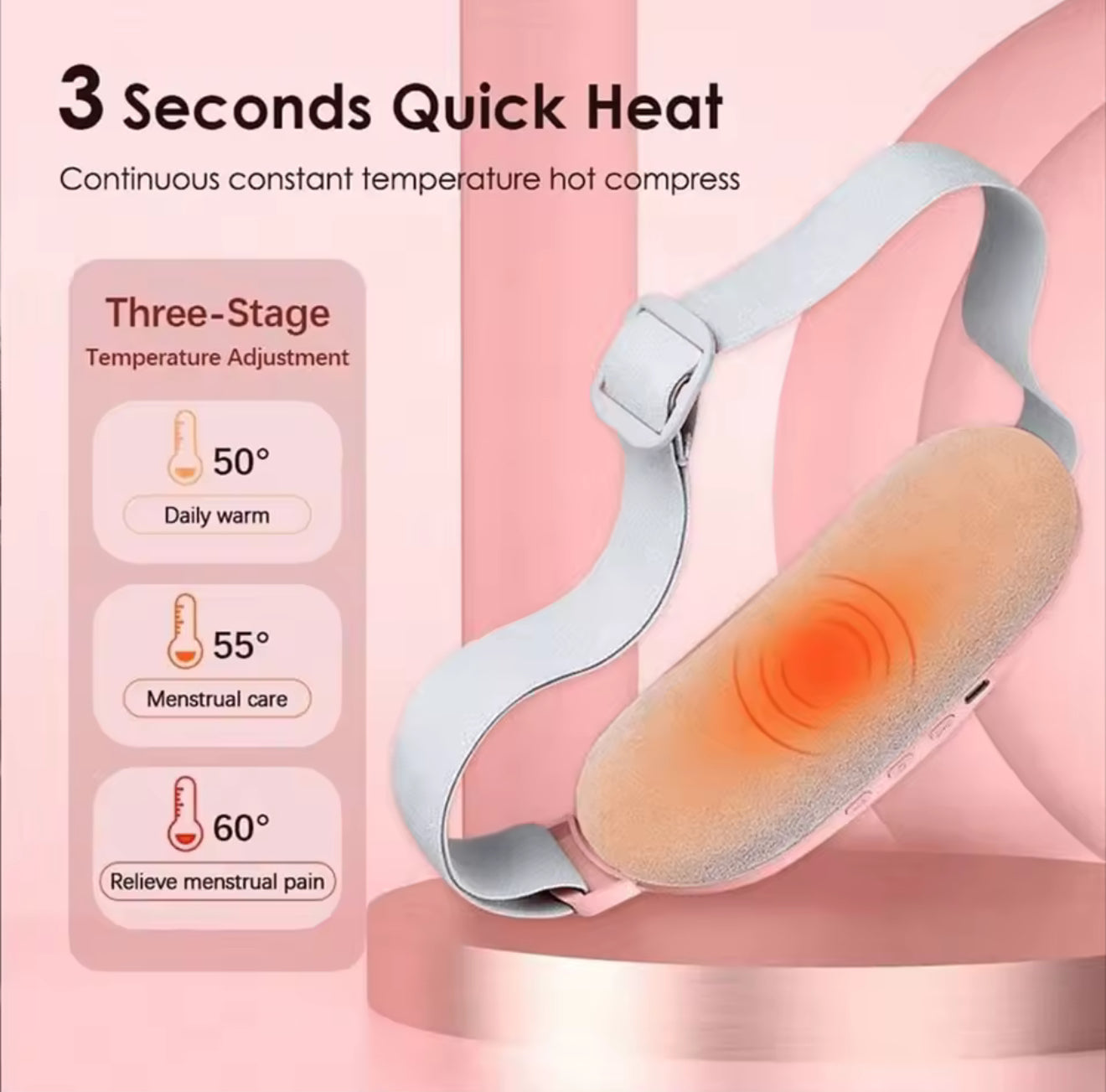 Electric Vibrator Massager Warm Palace Belt Instant Comfort for Menstrual & Back Pain Relief Rechargeable