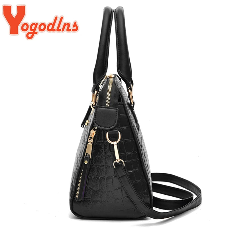Luxury Crocodile Pattern Handbag Women Winter New PU Leather Tassel Shoulder Bag Brands Design Handle Bag Lady Purse