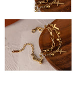 Yhpup Stainless Steel Cross Layered Bracelet for Women Charm Metal 14 K Plated Trendy Golden Wrist Unique Design Jewelry брелок