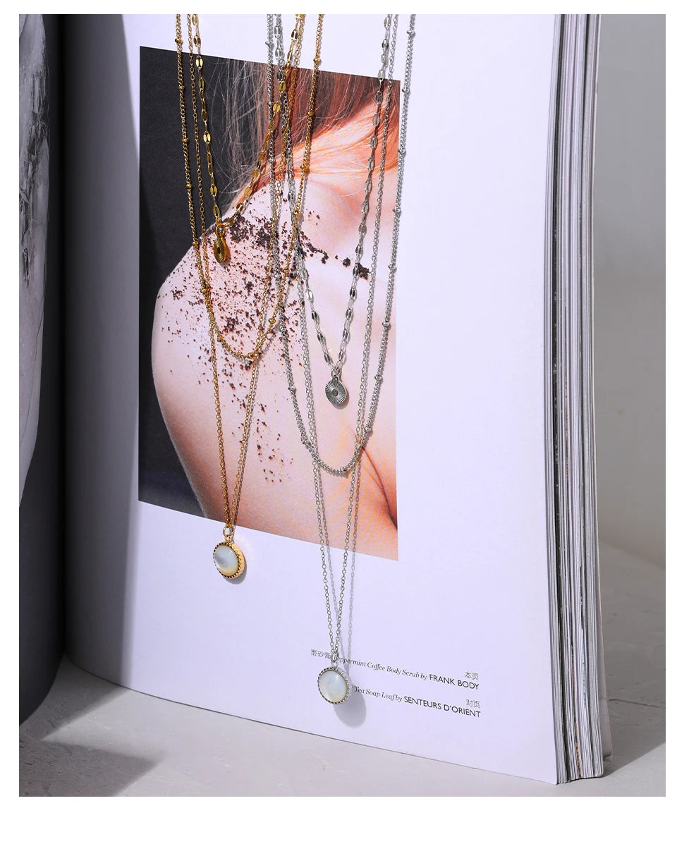 Yhpup Bohemian Round Pendant Stainless Steel Necklace Chain Exquisite Metal Texture Collar Women Necklace бижутерия Office Gift