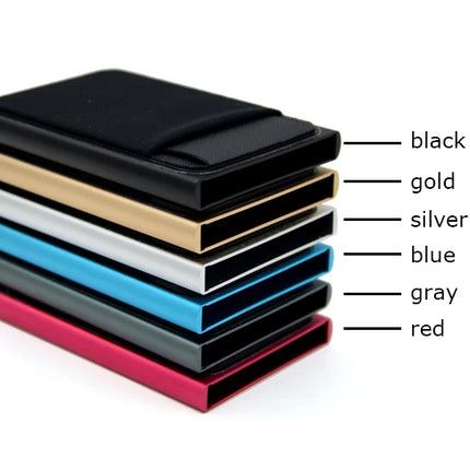 Slim Aluminum Card Wallet With Elasticity Back Pouch ID Credit Card Holder Mini RFID Wallet Automatic Pop up Bank Card Case