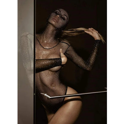 Plus Size Erotic Sexy Lingerie Bling Rhinestone Fishnet Bodysuit Transparent Sex Dress Women Mesh Tights Sexy Exotic Body Socks