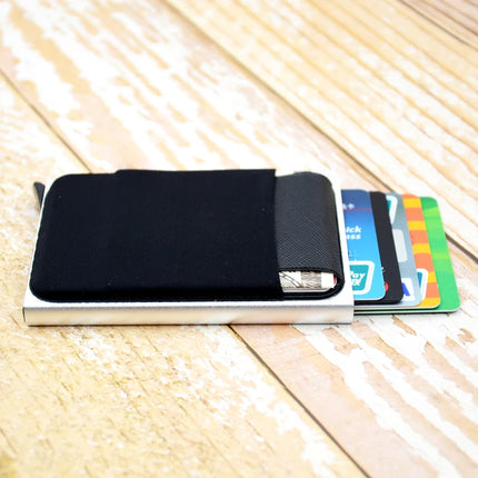 Slim Aluminum Card Wallet With Elasticity Back Pouch ID Credit Card Holder Mini RFID Wallet Automatic Pop up Bank Card Case