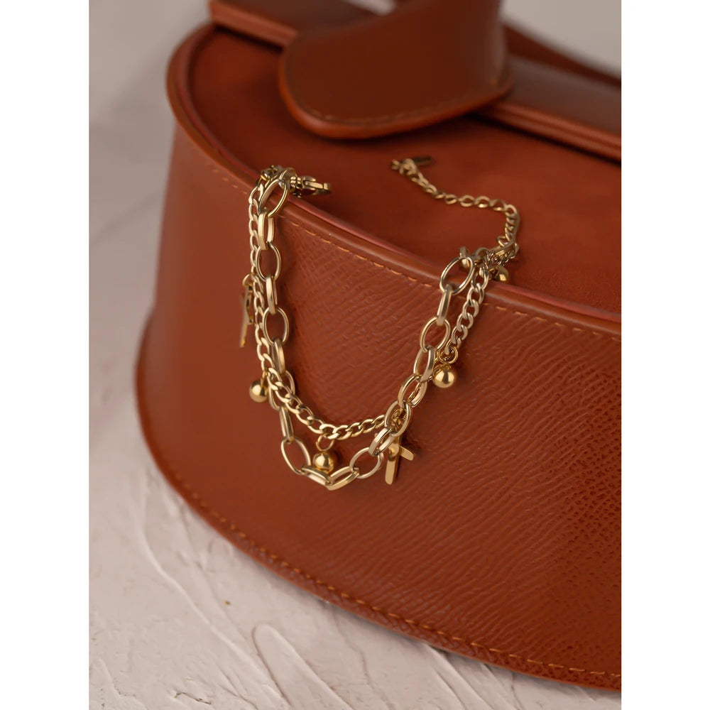 Yhpup Stainless Steel Cross Layered Bracelet for Women Charm Metal 14 K Plated Trendy Golden Wrist Unique Design Jewelry брелок