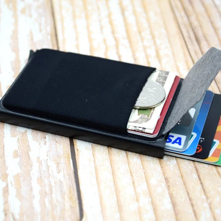 Slim Aluminum Card Wallet With Elasticity Back Pouch ID Credit Card Holder Mini RFID Wallet Automatic Pop up Bank Card Case