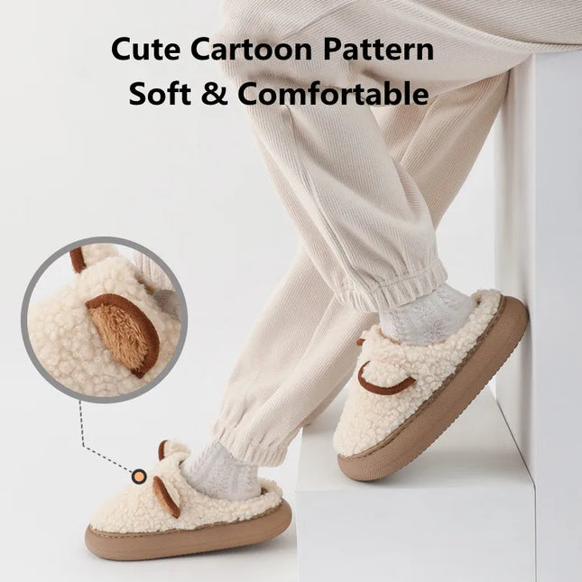 Women Warm Fluffy Slippers Thick Sole Home Lover Winter Shoes Cute Cartoon Ear Soft Plush Platform Female Male Indoor Slipper