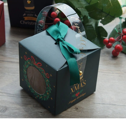 12pcs Christmas Paper Box with Window Handle Candy Box Soap Candle Cookie Candy Little Gift Packaging Party Favors Decor