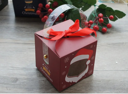 12pcs Christmas Paper Box with Window Handle Candy Box Soap Candle Cookie Candy Little Gift Packaging Party Favors Decor