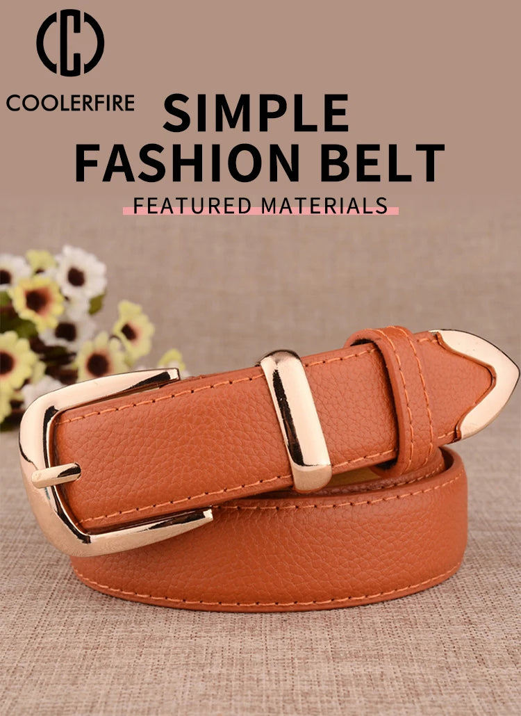 Fashion Women Genuine Leather Belts High Quality Gold Buckle Best Matching Dress Jeans Belts for Lady LB2146