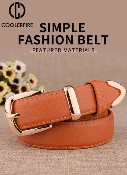 Fashion Women Genuine Leather Belts High Quality Gold Buckle Best Matching Dress Jeans Belts for Lady LB2146