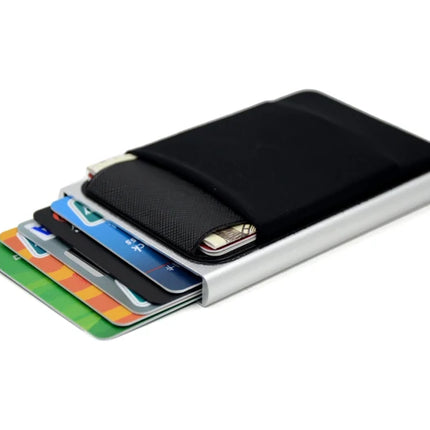 Slim Aluminum Card Wallet With Elasticity Back Pouch ID Credit Card Holder Mini RFID Wallet Automatic Pop up Bank Card Case