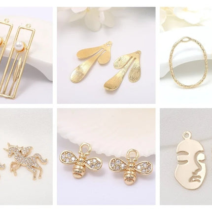 18K Gold Plated Brass Spacer Beads For Jewelry Making Materials,Separators For Beads, Striped Cut Flower Beads For Needlework