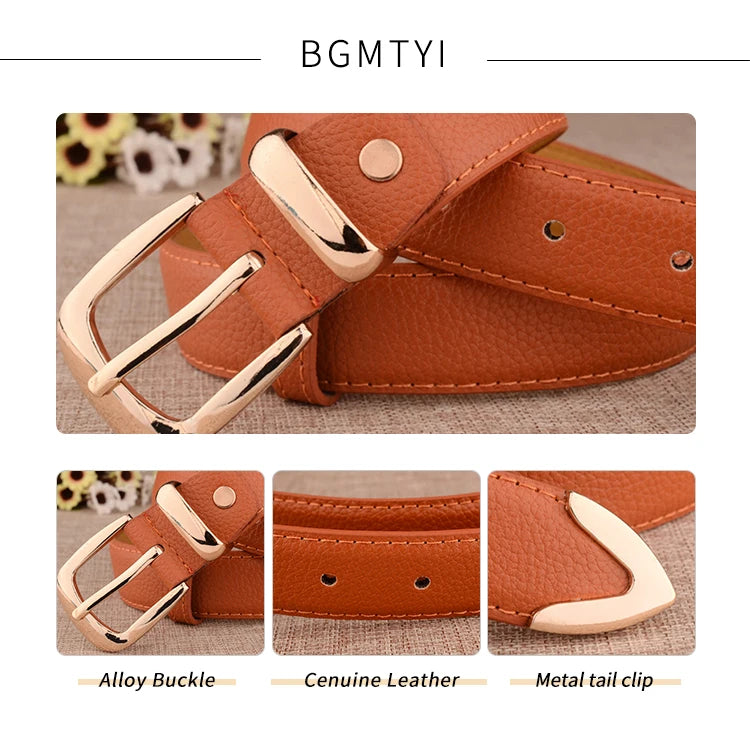 Fashion Women Genuine Leather Belts High Quality Gold Buckle Best Matching Dress Jeans Belts for Lady LB2146