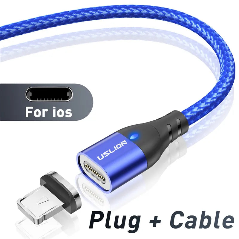 USLION Magnetic Charger Cable USB Micro Type C Cable Fast Charging For iphone 12 Magnet Data Charge Wire Phone Adapter Cord