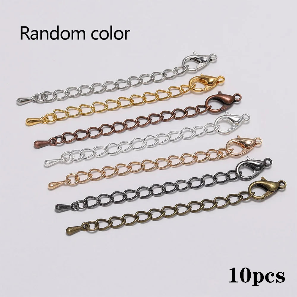 10pcs/lot 50 70mm Tone Extended Extension Tail Chain Lobster Clasps Connector For DIY Bracelet Necklace Jewelry Making Findings