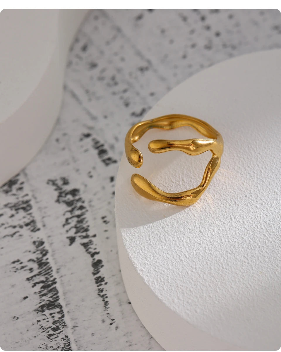 Yhpup 316L Stainless Steel Ring New Design Metalic 18 K PVD Plated Jewelry Trendy Opening Ring бижутерия для женщин Gift