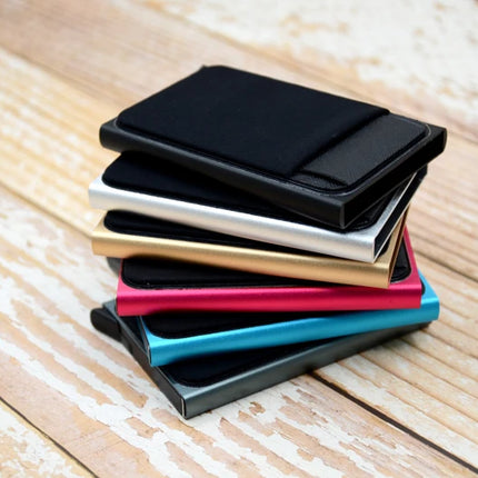 Slim Aluminum Card Wallet With Elasticity Back Pouch ID Credit Card Holder Mini RFID Wallet Automatic Pop up Bank Card Case
