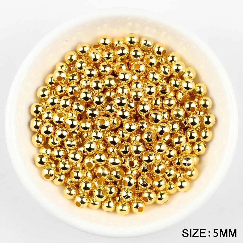 JHNBY Gold Plated Metal beads 2/3/4/5/6/8MM Round Iron Spacer Loose Beads For Jewelry Bracelets Necklace Making DIY Accessories