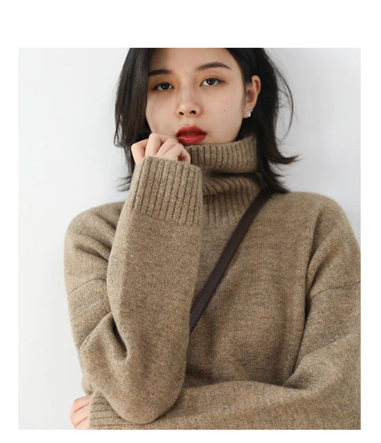 CHIC VEN Korean Women's Sweater Loose Turtleneck Sweaters Warm Solid Pullover Knitwear Basic Female Tops Autumn Winter 2022